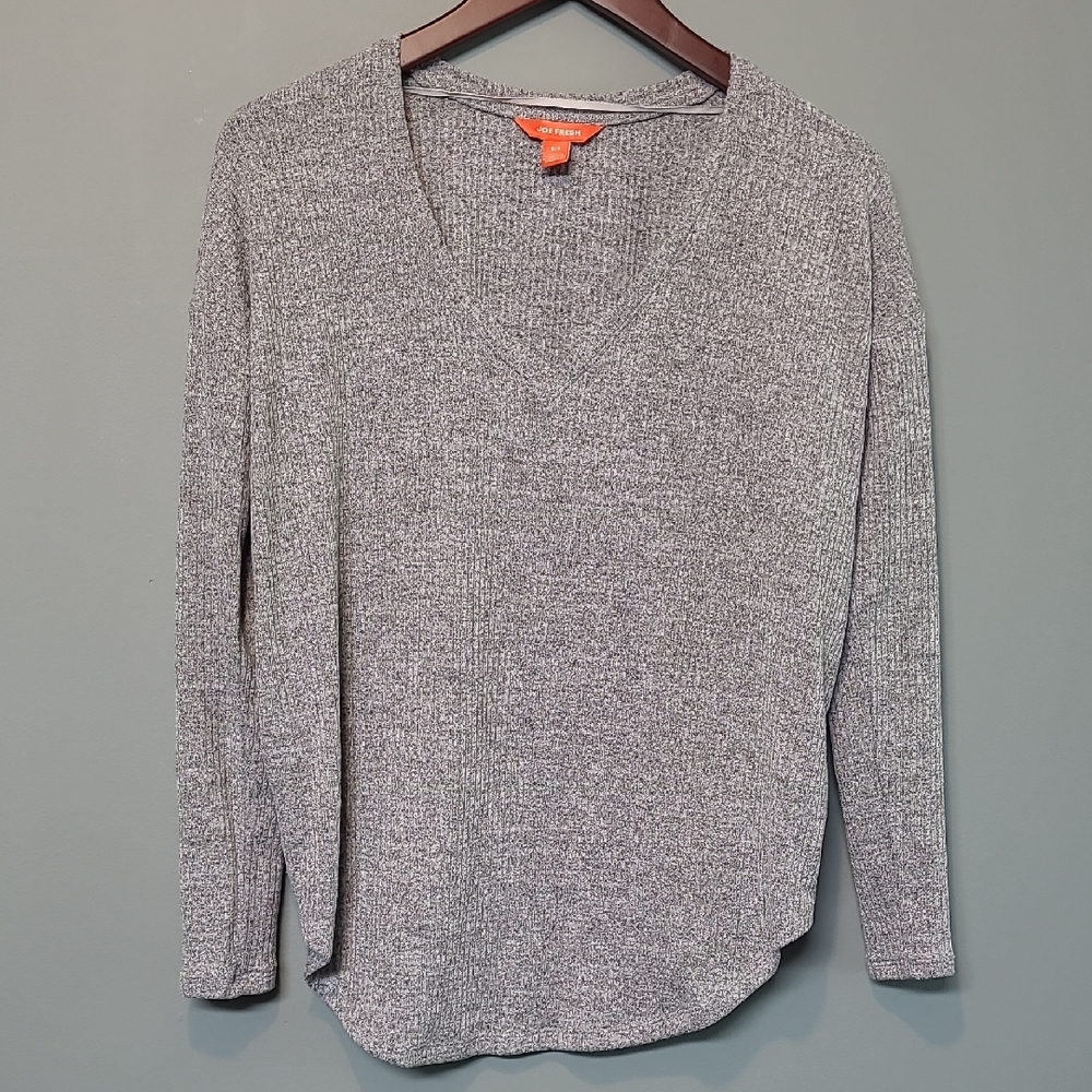 Gray V-Neck Women's Top